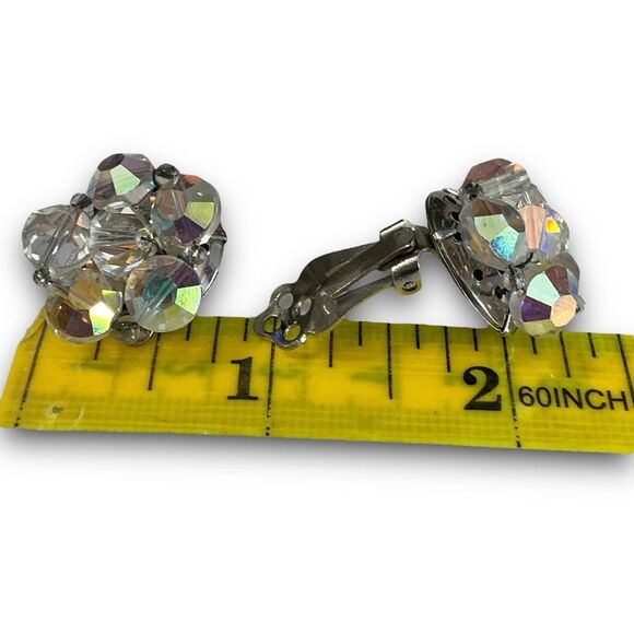 Vintage Classy Silver Toned Iridescent Aurora Borealis Beaded Crystal Cluster Cl - Picture 5 of 7